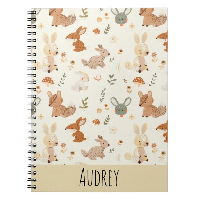 Caderno Espiral Padrões de granizo dos animais florestais de madei (Frente)
