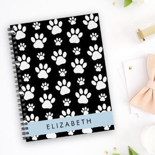 Caderno Espiral Padrões de pata, patas de cão, preto e branco, seu