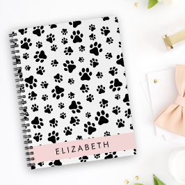 Caderno Espiral Padrões de pata, patas de cão, preto e branco, seu