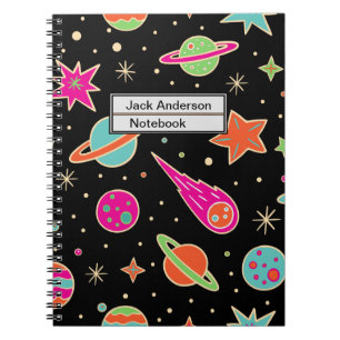 Caderno Espiral Padrões De Volta Para O Foguete Espacial Escolar