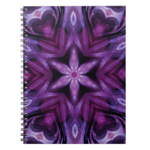 Caderno Espiral Padrões do Coração e Flor Roxo