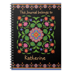 Caderno Espiral Padrões Floral Rangoli no notebook Black Spiral