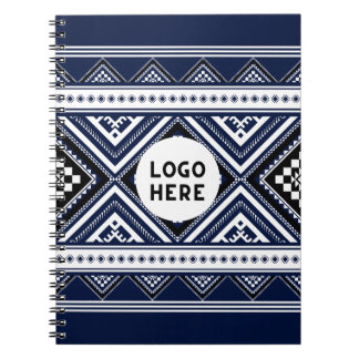 Caderno Espiral Padrões Geométricos Étnicos Abstratos Pretos com L