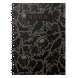 Caderno Espiral Padrões Góticos, Corvos e Rosas