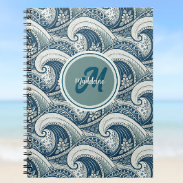 Caderno Espiral Padrões Oceanos de Ondas e Flores Polinésias
