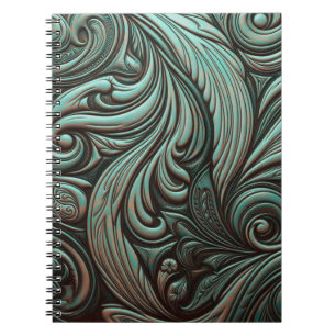 Caderno Espiral Padrões Ocidentais Talhados em Turquesa e Chocolat