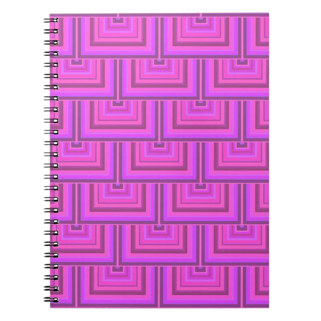 Caderno Espiral Padrões quadrados cor-de-rosa (Frente)