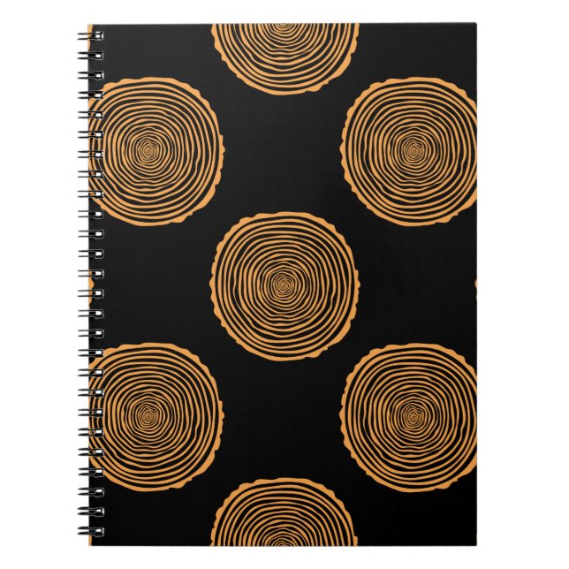 Caderno Espiral Padrões sem costura de anéis de árvore. Saw cortou (Frente)