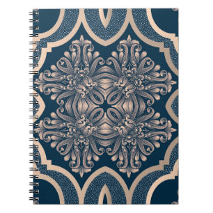 Caderno Espiral Padrões Sem Costura do Damasco de Vintage Luxurios
