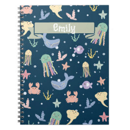 Caderno Espiral Padrões sem costura para a vida marinha