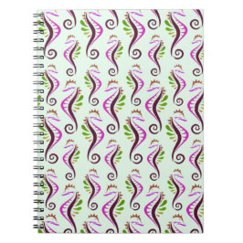 Caderno Espiral Padrões sem costura para cavalos marinhos