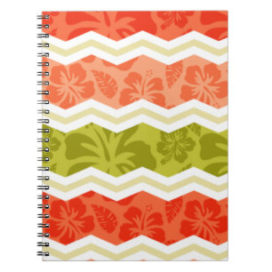 Caderno Espiral Padrões tropicais de salmão, coral, laranja e verd