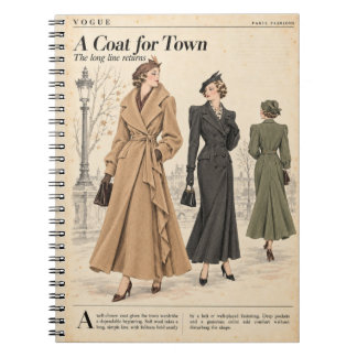 Caderno Espiral Páginas de Revista de Moda Vintage, Estilo Antigo