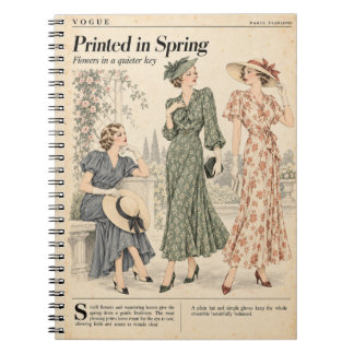 Caderno Espiral Páginas de Revista de Moda Vintage, Estilo Antigo