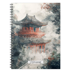 Caderno Espiral Pagode da Montanha Carmesim Lavagem a Tinta (1)