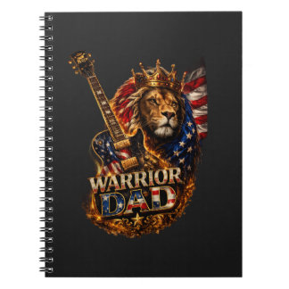 Caderno Espiral Pai Guerreiro Leão Bandeira Americana Guitarra