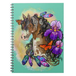 Caderno Espiral Paint Horse Mustang com Íris e borboletas