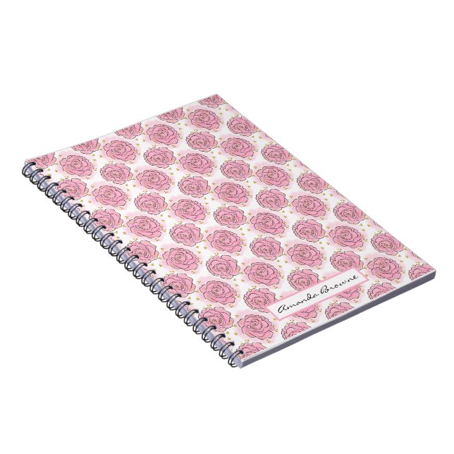 Caderno Espiral Painted pink roses and gold glitter notebook (Lado Direito)