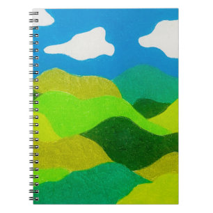 Caderno Espiral Paisagem Abstrata de Lápis de Cor Céu Azul