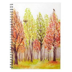 Caderno Espiral Paisagem aquática com árvores de outono