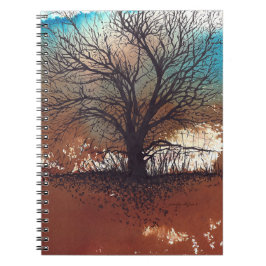 Caderno Espiral Paisagem Árvore de Cores Aquáticas