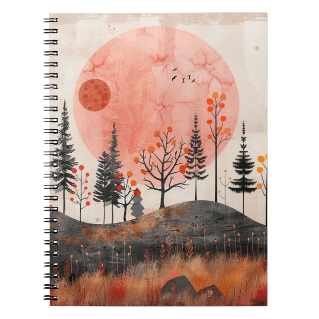 Caderno Espiral Paisagem Boho Abstrato (13) (Frente)