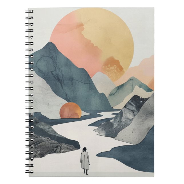 Caderno Espiral Paisagem Boho Abstrato (2) (Frente)