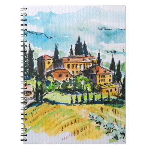 Caderno Espiral Paisagem com as árvores da cidade e de cipreste