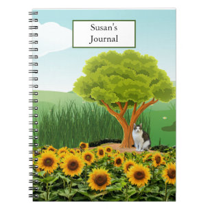 Caderno Espiral Paisagem com Girassóis / Adicione o Seu Nome Diári