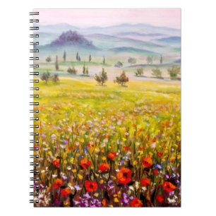 Caderno Espiral Paisagem de ciprestes trabalho de arte italiana da