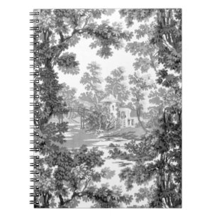 Caderno Espiral Paisagem de Cottage Vintage Paisagem Toile-Black &
