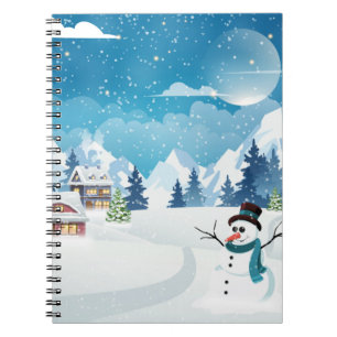 Caderno Espiral Paisagem de inverno na vila com neve coberta