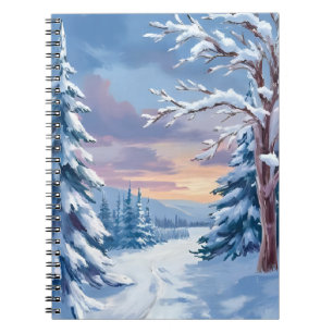 Caderno Espiral Paisagem de Inverno Pintura da Natureza da Monta