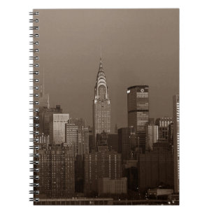 Caderno Espiral Paisagem de Nova York em Sépia