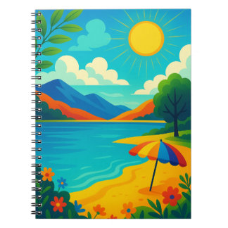 Caderno Espiral Paisagem de Verão Ensolarada – DreamVerse7 Cênica