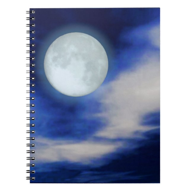 Caderno Espiral Paisagem lunar com nuvens iluminadas pela lua (Frente)
