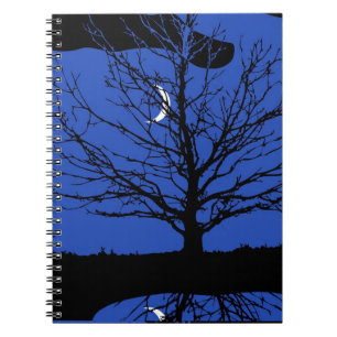 Caderno Espiral Paisagem lunar de Cobalto azul e preto