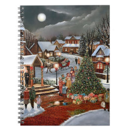 Caderno Espiral Paisagem nevada de Natal vintage
