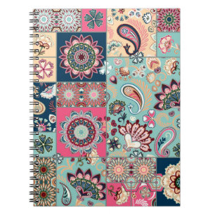 Caderno Espiral Paisagem perfeita com paisley e flo