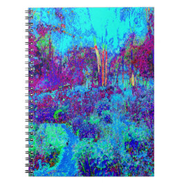 Caderno Espiral Paisagem Psicodélica Impressionista de Jardim Azul
