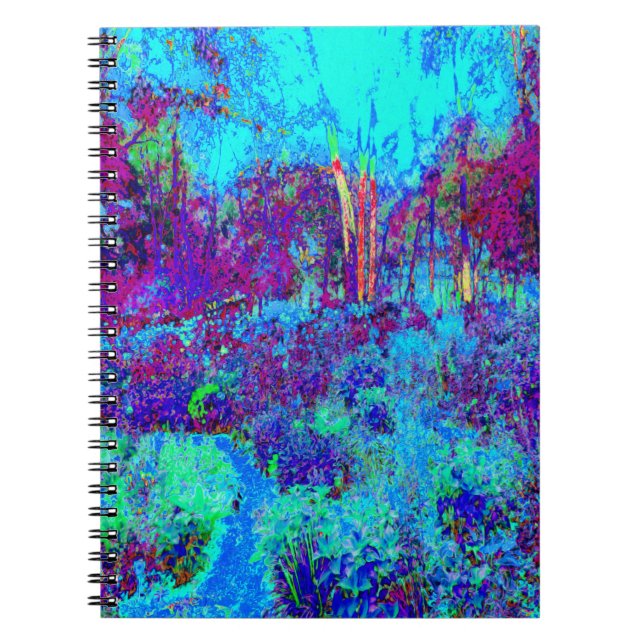 Caderno Espiral Paisagem Psicodélica Impressionista de Jardim Azul (Frente)
