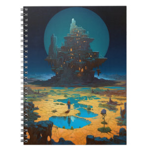 Caderno Espiral Paisagem Surreal em direção à Cidade Fantasia Art