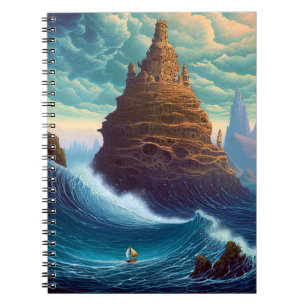 Caderno Espiral Paisagem Surreal em direção à Cidade Fantasia Art