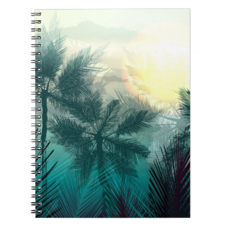 Caderno Espiral Paisagem tropical com palmeiras e folhas