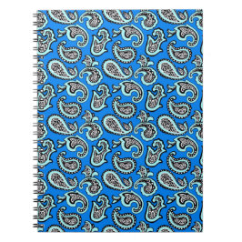 Caderno Espiral Paisley Atemporal em Fundo Azul