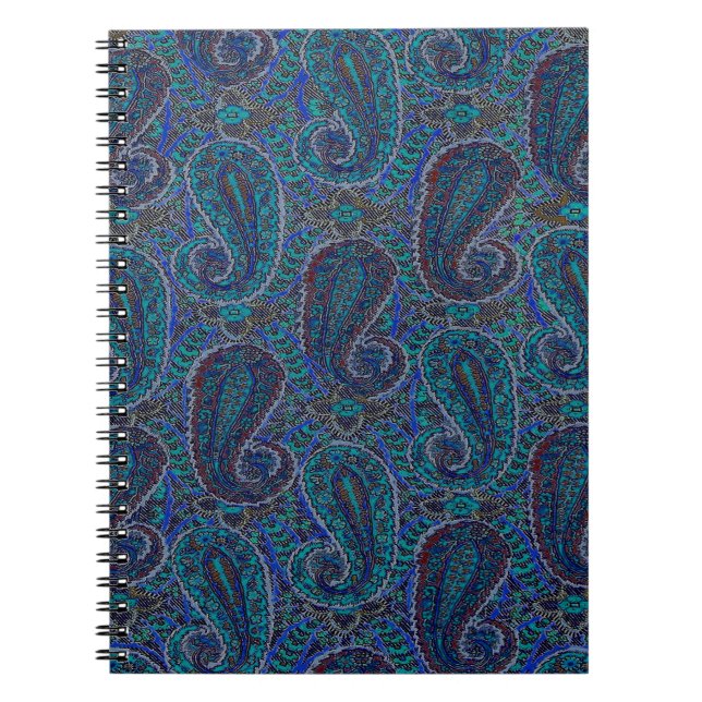 Caderno Espiral Paisley Azul Indiano Boho Clássico Vintage (Frente)