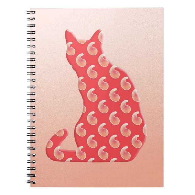 Caderno Espiral Paisley Cat - tons de laranja coral (Frente)