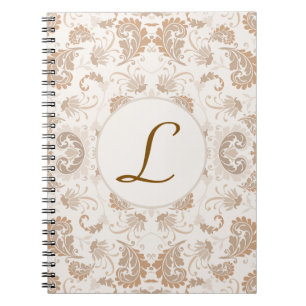 Caderno Espiral Paisley em Beige Aestética Moderna Tan Brown Init.