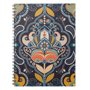 Caderno Espiral Paisley Floral: Padrão Indiano Escuro