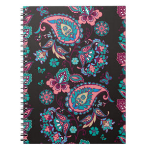 Caderno Espiral Paisley Stripe: Decorativa Negra Sem Semente